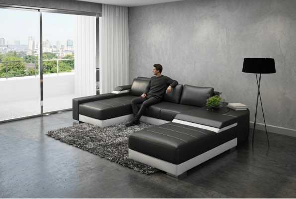 Ecksofa Eck Sofa mat USB Polster Lieder Garnitur Wunnlandschaft Leie Bellenberg
