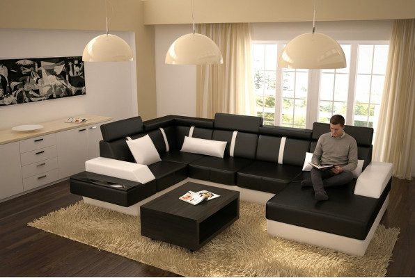 Designer Wunnlandschaft Eckcouch + USB Sofa Polster Garnitur Ledersofa Sofen Nei