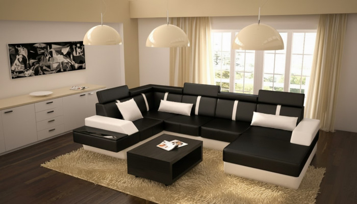 Designer Wunnlandschaft Eckcouch + USB Sofa Polster Garnitur Ledersofa Sofen Nei