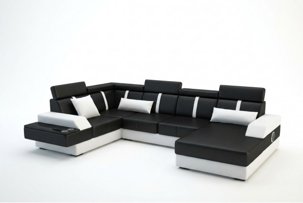 Designer Wunnlandschaft Eckcouch + USB Sofa Polster Garnitur Ledersofa Sofen Nei