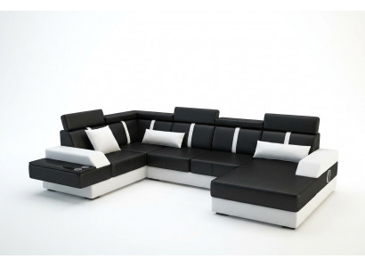 Designer Wunnlandschaft Eckcouch + USB Sofa Polster Garnitur Ledersofa Sofen Nei