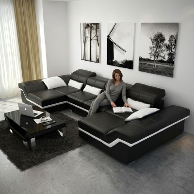 xxl Ledersofa mat USB Eckssofa Wunnlandschaft Grouss Couch Ledergarnitur Polster Nei