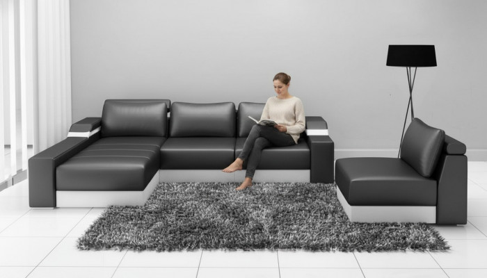 Ecksofa Eck Sofa mat USB Polster Lieder Garnitur Wunnlandschaft Chaiselounge