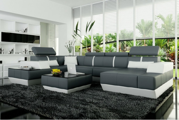 Ledercouch + USB, Wunnlandschaft Sofa Ecksofa Eckcouch Ledersofa Polder Eck NEI