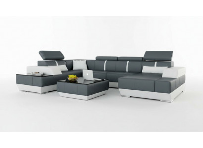 Ledercouch + USB, Wunnlandschaft Sofa Ecksofa Eckcouch Ledersofa Polder Eck NEI