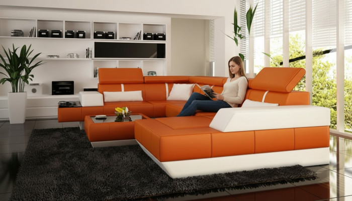 Ledersofa + USB Sofa Ecksofa Eckcouch Ledercouch Polster Ecke NEI Wunnlandschaft