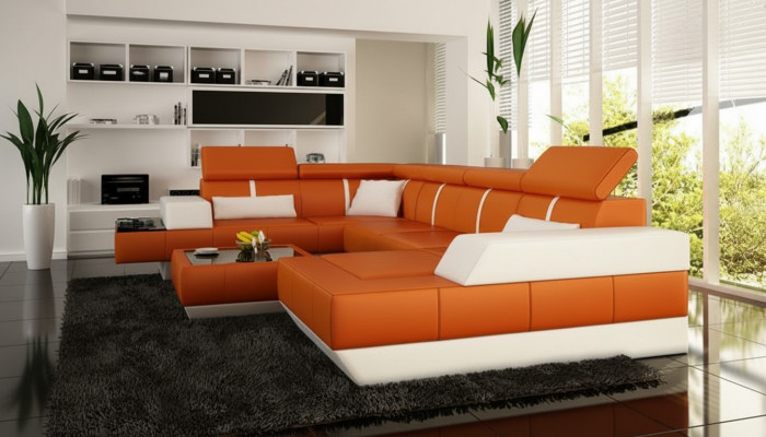 Ledersofa + USB Sofa Ecksofa Eckcouch Ledercouch Polster Ecke NEI Wunnlandschaft