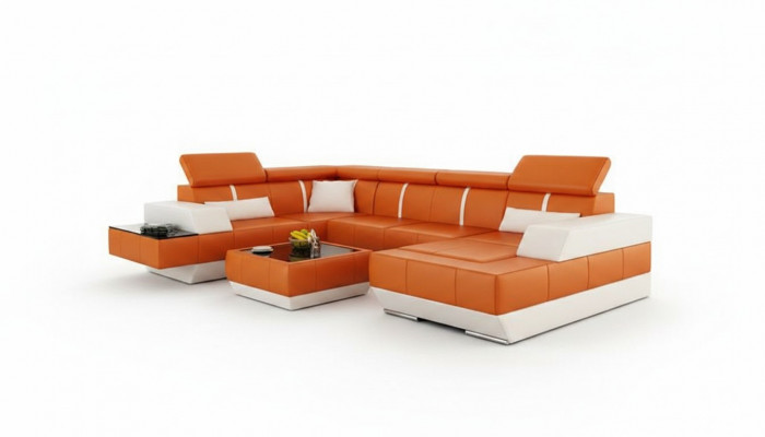 Ledersofa + USB Sofa Ecksofa Eckcouch Ledercouch Polster Ecke NEI Wunnlandschaft