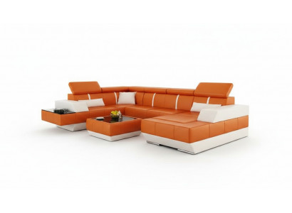 Ledersofa + USB Sofa Ecksofa Eckcouch Ledercouch Polster Ecke NEI Wunnlandschaft