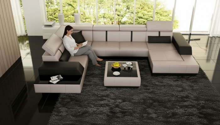 Ledersofa + USB Wunnlandschaft Sofa Ecksofa Eck Ledercouch Poster Eck Couch Nei