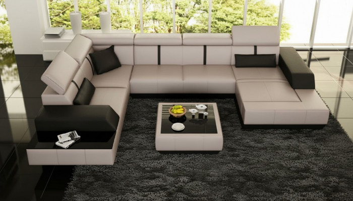 Ledersofa + USB Wunnlandschaft Sofa Ecksofa Eck Ledercouch Poster Eck Couch Nei