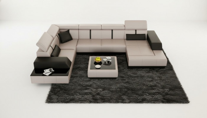 Ledersofa + USB Wunnlandschaft Sofa Ecksofa Eck Ledercouch Poster Eck Couch Nei