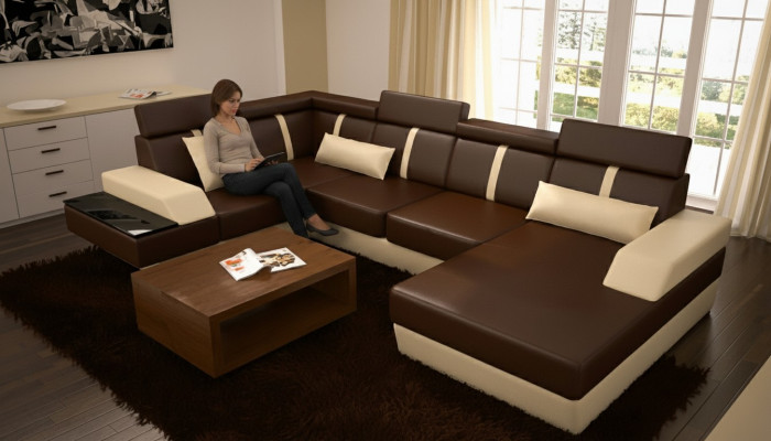 Designer Wunnlandschaft Eckcouch USB Sofa Polster Garnitur Ledersofa Canapéen Nei