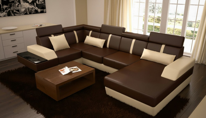 Designer Wunnlandschaft Eckcouch USB Sofa Polster Garnitur Ledersofa Canapéen Nei