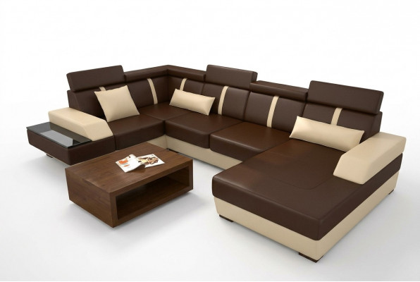 Designer Wunnlandschaft Eckcouch USB Sofa Polster Garnitur Ledersofa Canapéen Nei