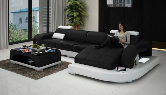 Wunnlandschaft Ecksofa Sofa mat USB Ledersofa Designersofa Sëtz Polster Nei 3375