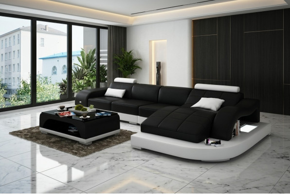 Wunnlandschaft Ecksofa Sofa mat USB Ledersofa Designersofa Sëtz Polster Nei 3375