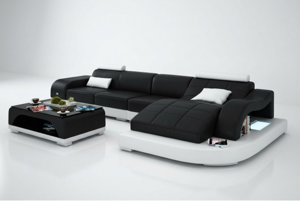 Wunnlandschaft Ecksofa Sofa mat USB Ledersofa Designersofa Sëtz Polster Nei 3375