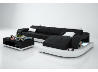 Wunnlandschaft Ecksofa Sofa mat USB Ledersofa Designersofa Sëtz Polster Nei 3375