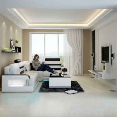 Ledercouch mat USB, Wunnlandschaftssäit Sofa Ecke Set Design Modern Sofa L6016D