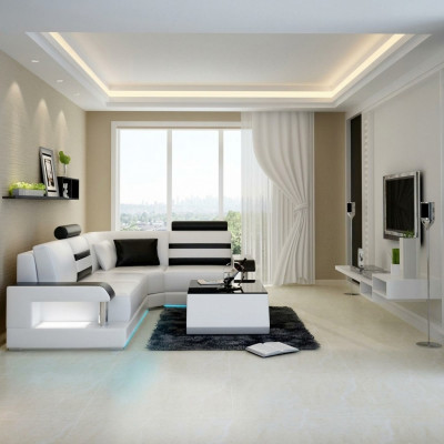 Ledercouch mat USB, Wunnlandschaftssäit Sofa Ecke Set Design Modern Sofa L6016D