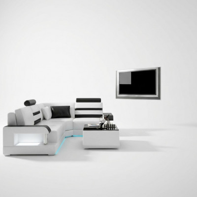 Ledercouch mat USB, Wunnlandschaftssäit Sofa Ecke Set Design Modern Sofa L6016D