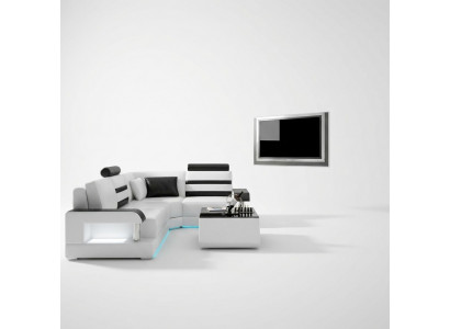 Ledercouch mat USB, Wunnlandschaftssäit Sofa Ecke Set Design Modern Sofa L6016D