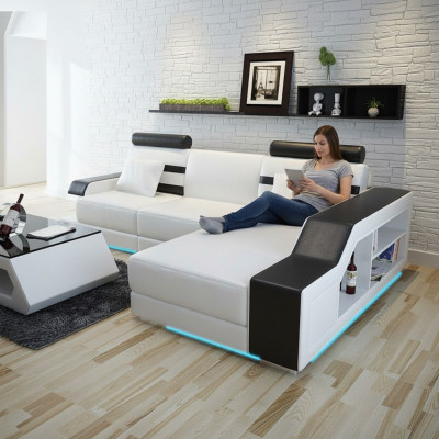 Ledersofa mat USB Wunnlandschaft Ecksofa Eckgarnitur Design Modern Sofa L6016E