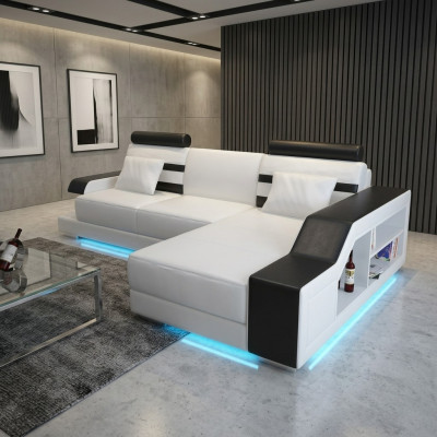 Ledersofa mat USB Wunnlandschaft Ecksofa Eckgarnitur Design Modern Sofa L6016E