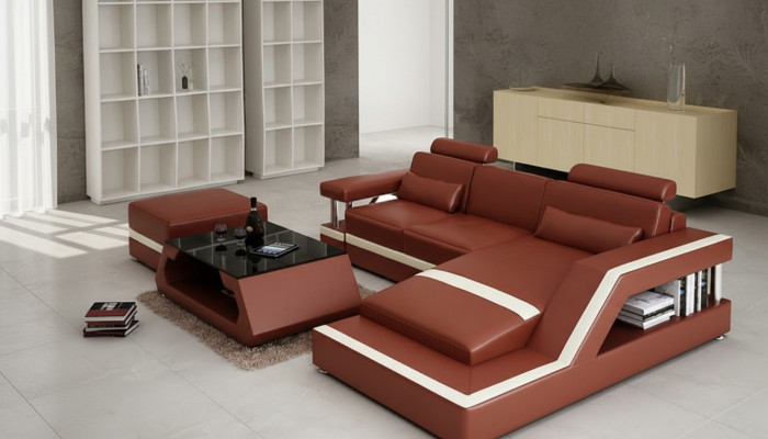 Ledercouch mat USB Wunngéigend Eckcouch Eck Garnitur Design Moderne Couch L6002E