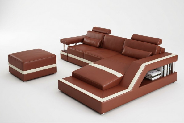 Ledercouch mat USB Wunngéigend Eckcouch Eck Garnitur Design Moderne Couch L6002E
