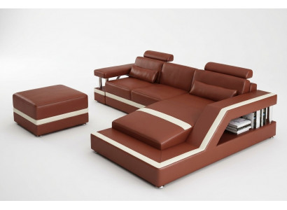 Ledercouch mat USB Wunngéigend Eckcouch Eck Garnitur Design Moderne Couch L6002E