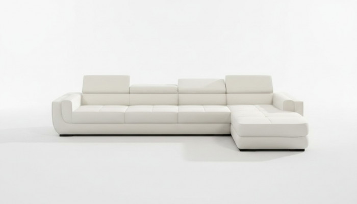 Eckcouch Ledersofa USB Wunnlandschaft L Form Couch Polster Sëtz Eck Tettau Wäiss