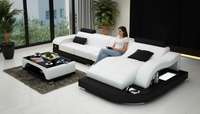Ecksofa mat USB Polster Eckgarnitur Wunnlandschaft Eckcouch Design Sofa PHM3375