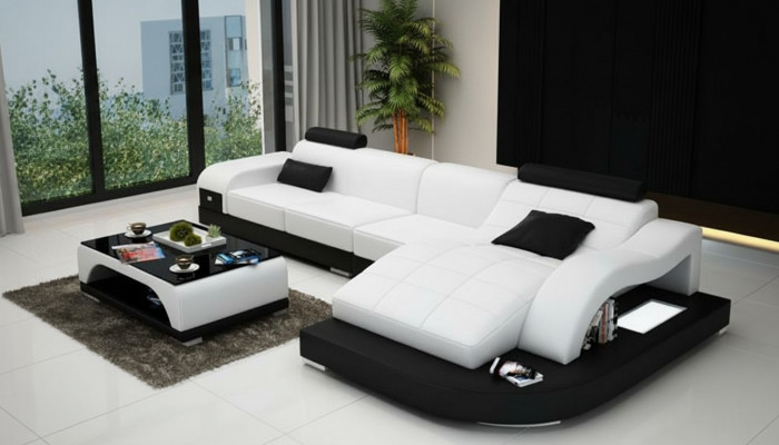 Ecksofa mat USB Polster Eckgarnitur Wunnlandschaft Eckcouch Design Sofa PHM3375