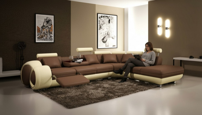 Ledersofa mat USB Wunnlandschaft Ecksofa Eck Garnitur Design Modern Sofa A1163C