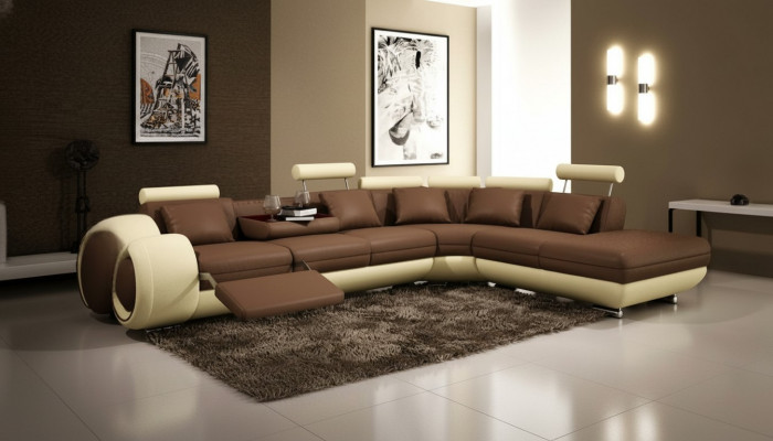 Ledersofa mat USB Wunnlandschaft Ecksofa Eck Garnitur Design Modern Sofa A1163C