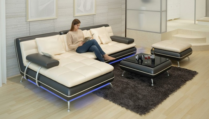 Ledercouch mat USB Wunnlandschaft Eckcouch Eck Garnitur Design Modern Couch F3015