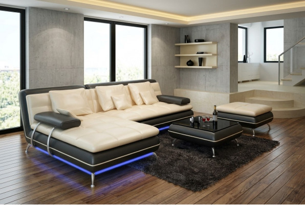 Ledercouch mat USB Wunnlandschaft Eckcouch Eck Garnitur Design Modern Couch F3015