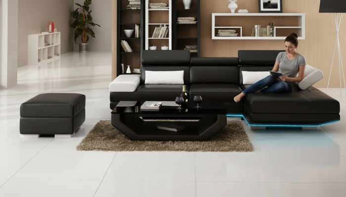 Ledercanapé L-Form + USB Wunnlandschaft Eckcanapé Garnitur Design Moderne Canapé K5009D