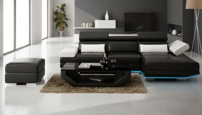 Ledercanapé L-Form + USB Wunnlandschaft Eckcanapé Garnitur Design Moderne Canapé K5009D