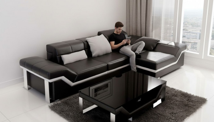 Ledercouch Sofa mat USB, Wunnlandschaft Ecksofa Garnitur Design Modern Sofa K5007F
