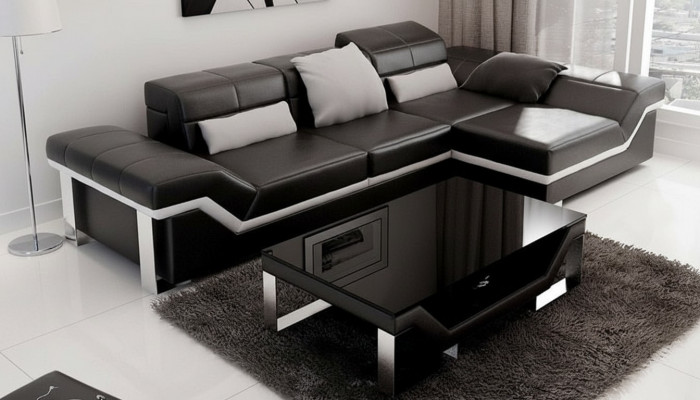 Ledercouch Sofa mat USB, Wunnlandschaft Ecksofa Garnitur Design Modern Sofa K5007F