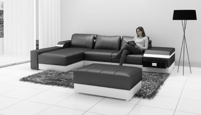 Ecksofa + USB Eck Sofa Couch Polster Lieder Garnitur Wunnlandschaft Chaiselongue