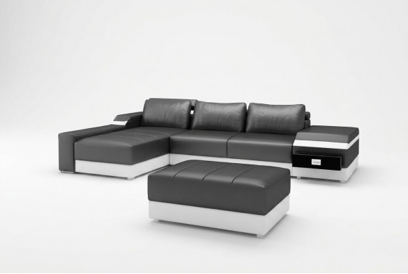 Ecksofa + USB Eck Sofa Couch Polster Lieder Garnitur Wunnlandschaft Chaiselongue