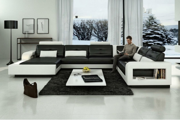 Ledersofa mat USB Ledercouch Sofa Garnitur Wunnlandschaft Eckcouch Ecksofa H2209