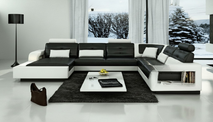 Ledersofa mat USB Ledercouch Sofa Garnitur Wunnlandschaft Eckcouch Ecksofa H2209