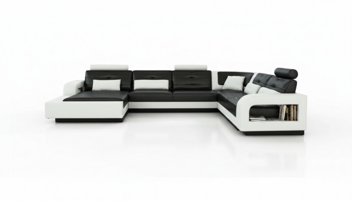 Ledersofa mat USB Ledercouch Sofa Garnitur Wunnlandschaft Eckcouch Ecksofa H2209