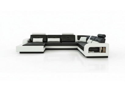 Ledersofa mat USB Ledercouch Sofa Garnitur Wunnlandschaft Eckcouch Ecksofa H2209