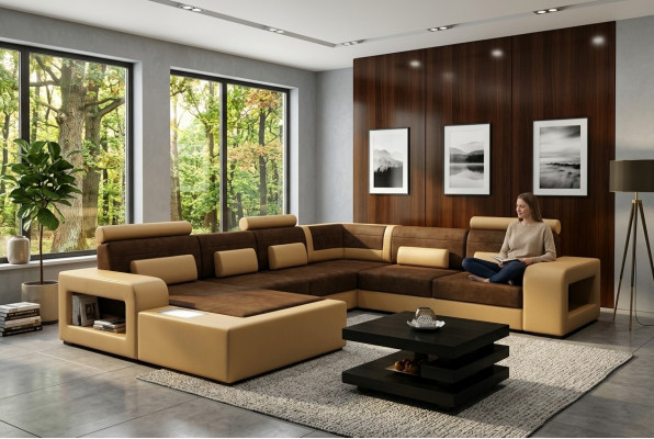 Wunnlandschaft Sofa mat USB Sofagarnitur Stoff Textil Lieder Sofa mat Beliichtung